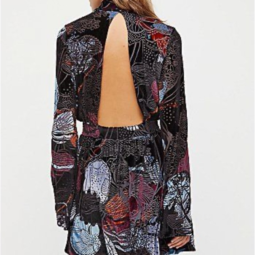Free People Burnout Velvet Mock Neck Open Back Floral Mini Dress - Picture 10 of 10